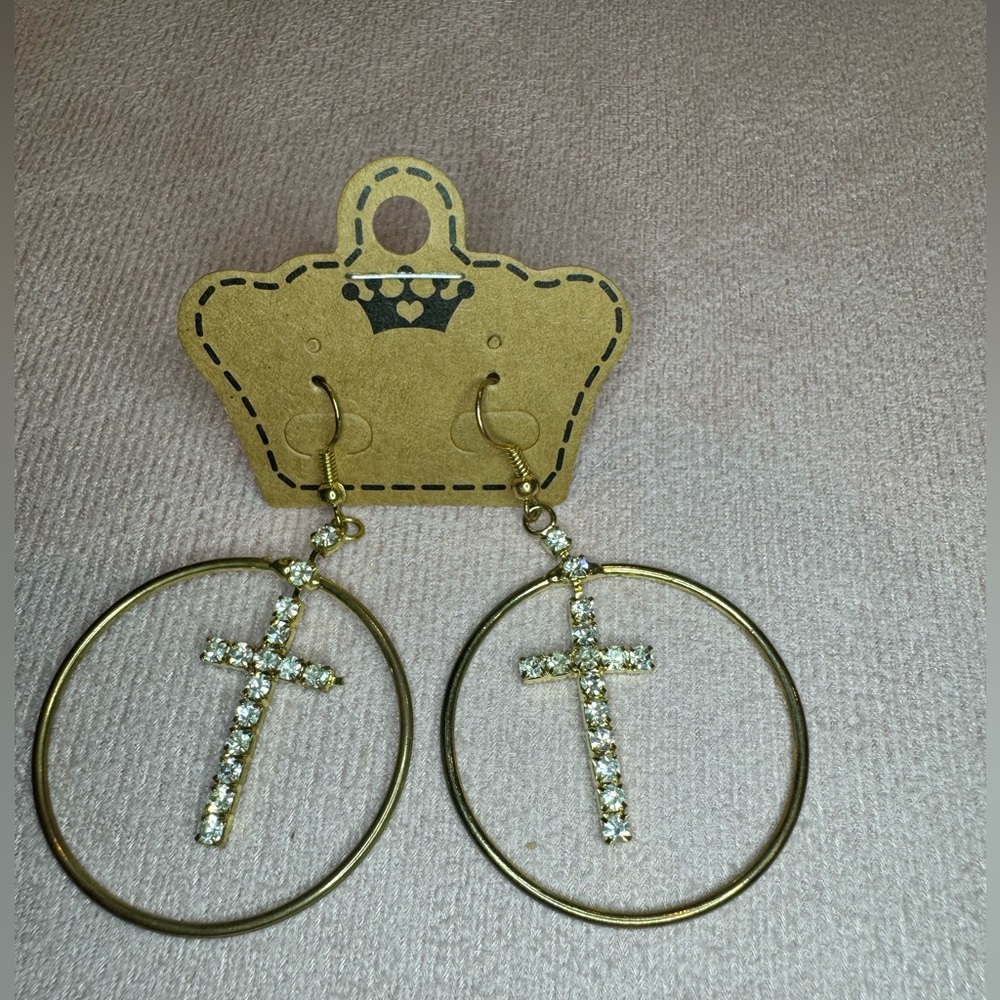 Jeweled Cross Earrings New